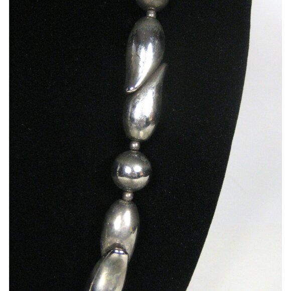 Necklace 32 in Jewelry Silvertone Beaded Statement Vintage Strand Metal - Picture 3 of 5